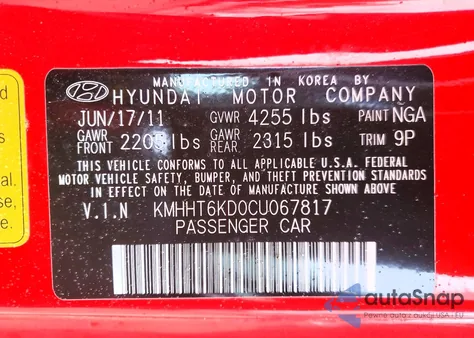 2012 Hyundai Genesis Coupe 2.0T z USA, uszkodzony, nr VIN KMHHT6KD0CU067817